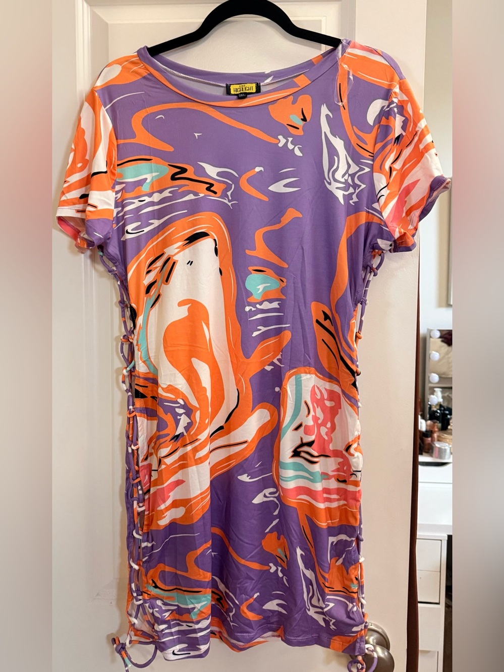 Skylar Abstract Print Mini Dress in Purple & Orange